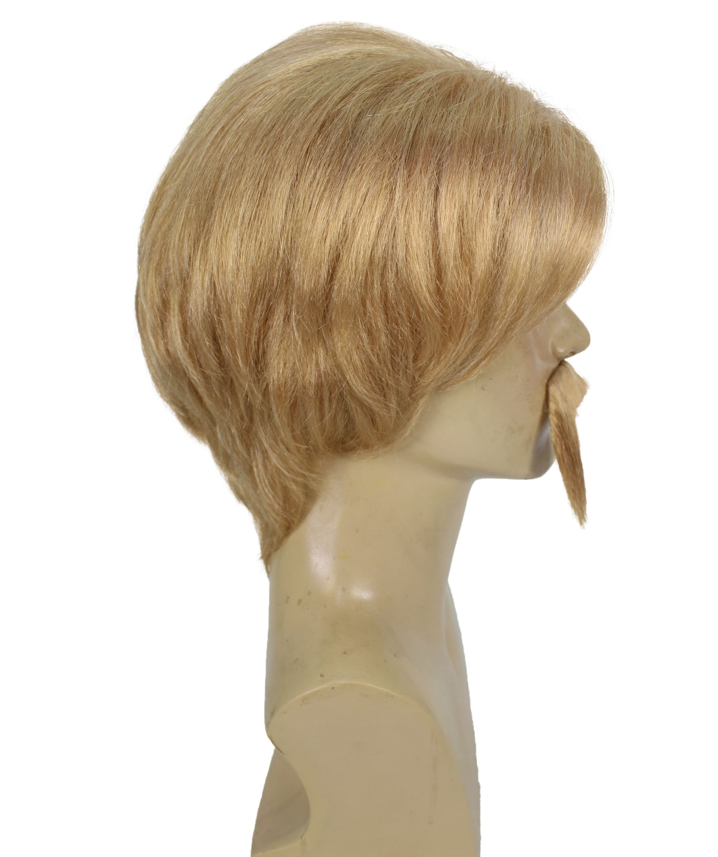 男性用 H-6131 格闘家チャック ブロンド ウィッグ 口ひげ付き 通気性 キャップレス キャップ 難燃性合成繊維