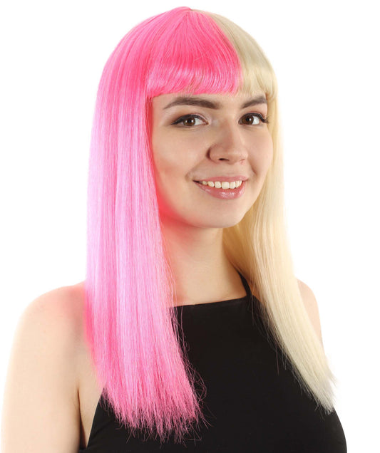 ミディアム 18インチ シルキーストレート ディーバウィッグ ブロンドピンク H-5378_20 合成繊維ヘア 前髪付き ハロウィンパーティーウィッグ