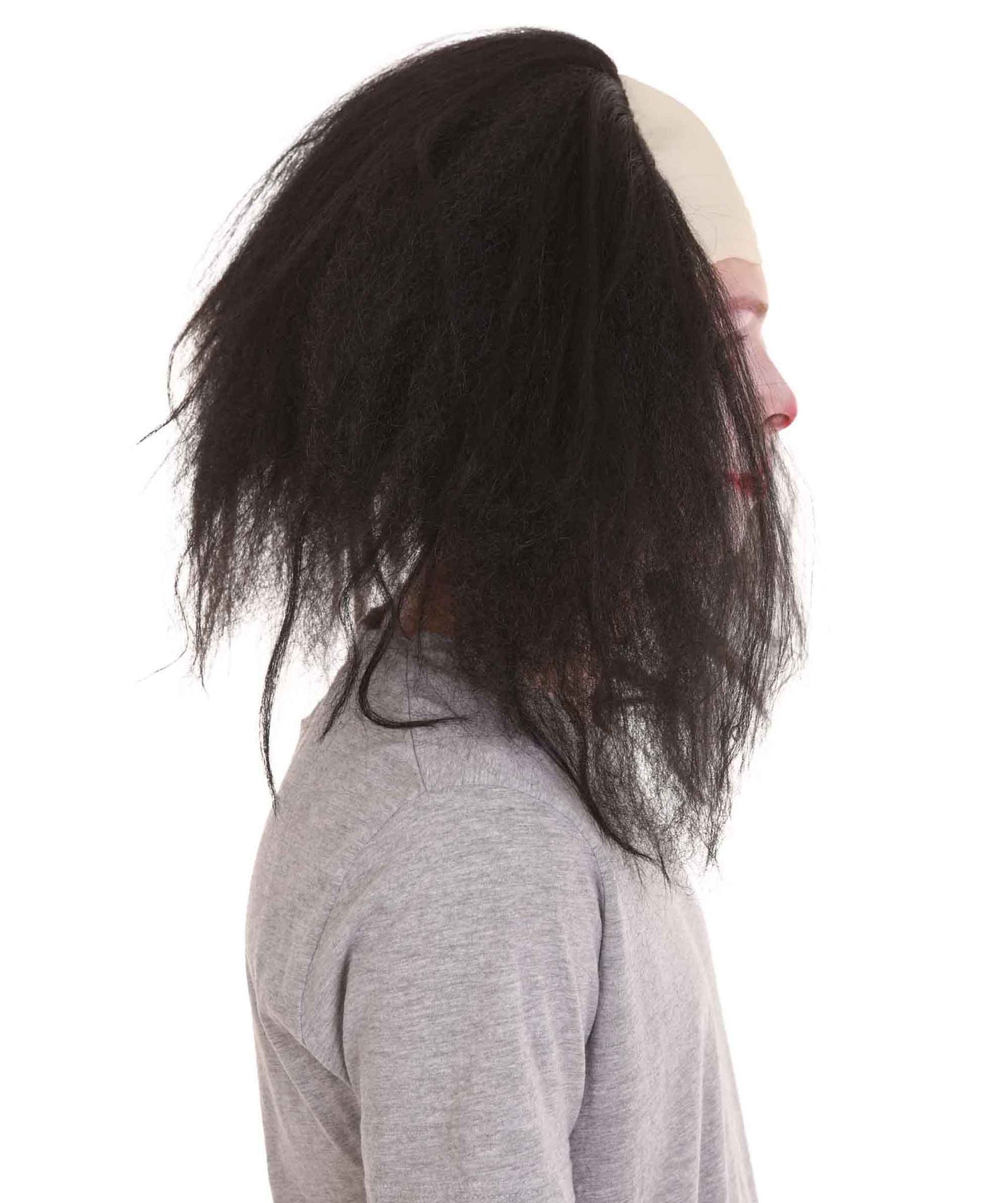 大人用ハーフボールド面白い男性用ブラックウィッグ H-4925 ハロウィンにぴったり 軽量難燃性合成ファイバー