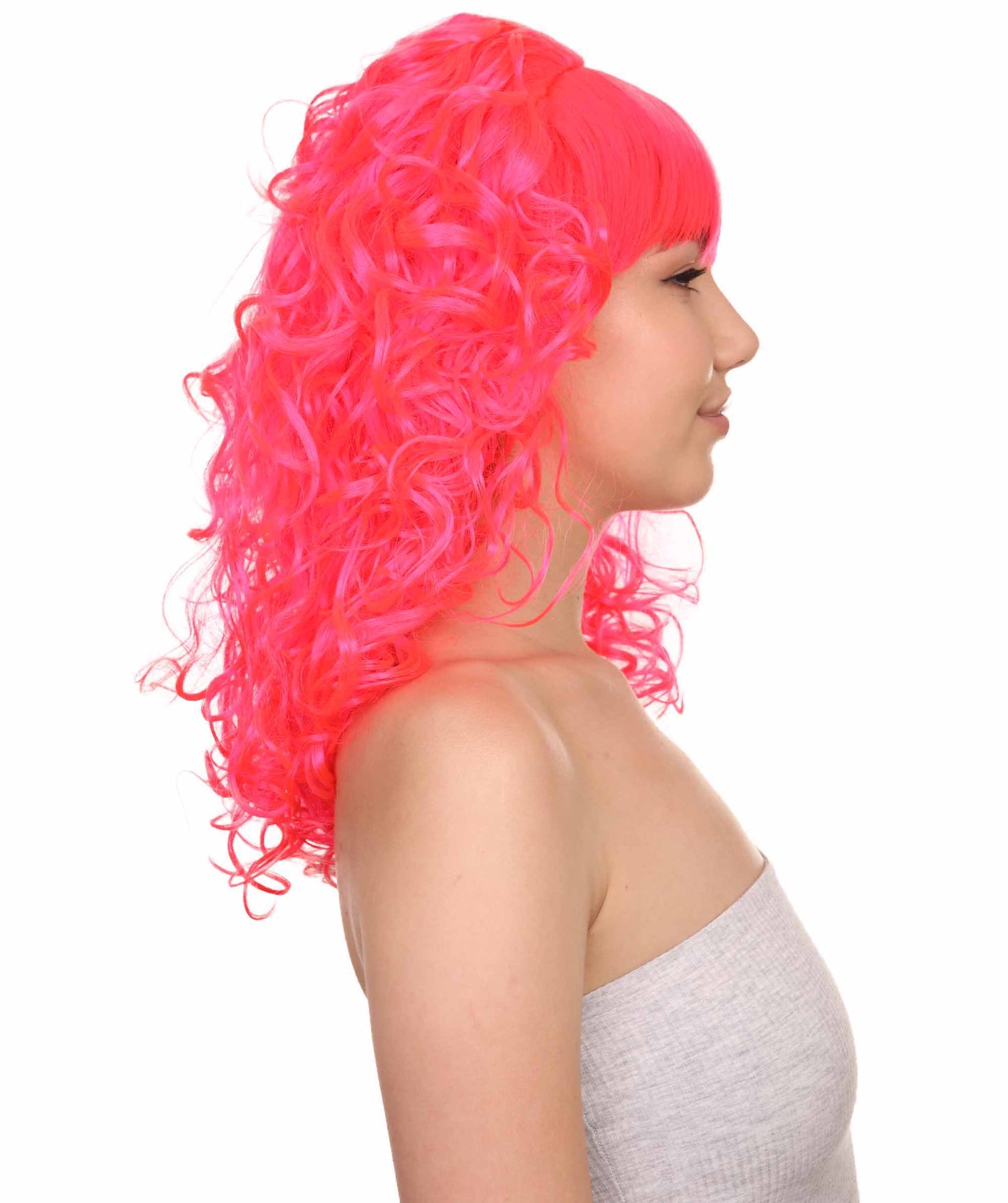 Wigs2you ハロウィンパーティープレミアムレディース H-1731 華やかに見えるピンアップガール ネオンピンクウィッグ