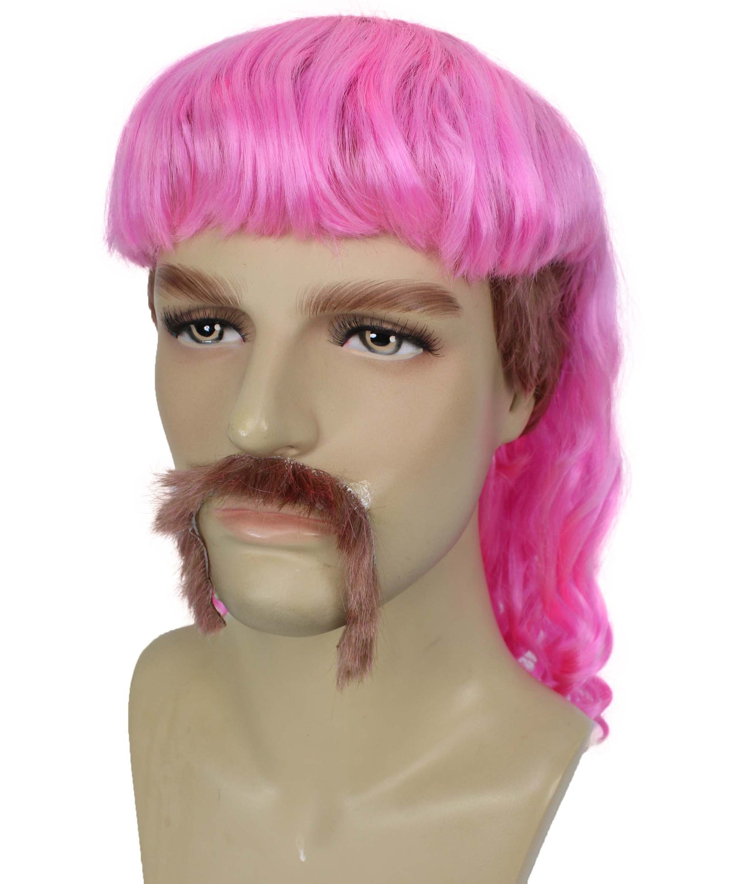 ハロウィンパーティープレミアムメンズH-5565_LPKライトピンクマレットウィッグとヒゲセット プレミアムハロウィンウィッグ
