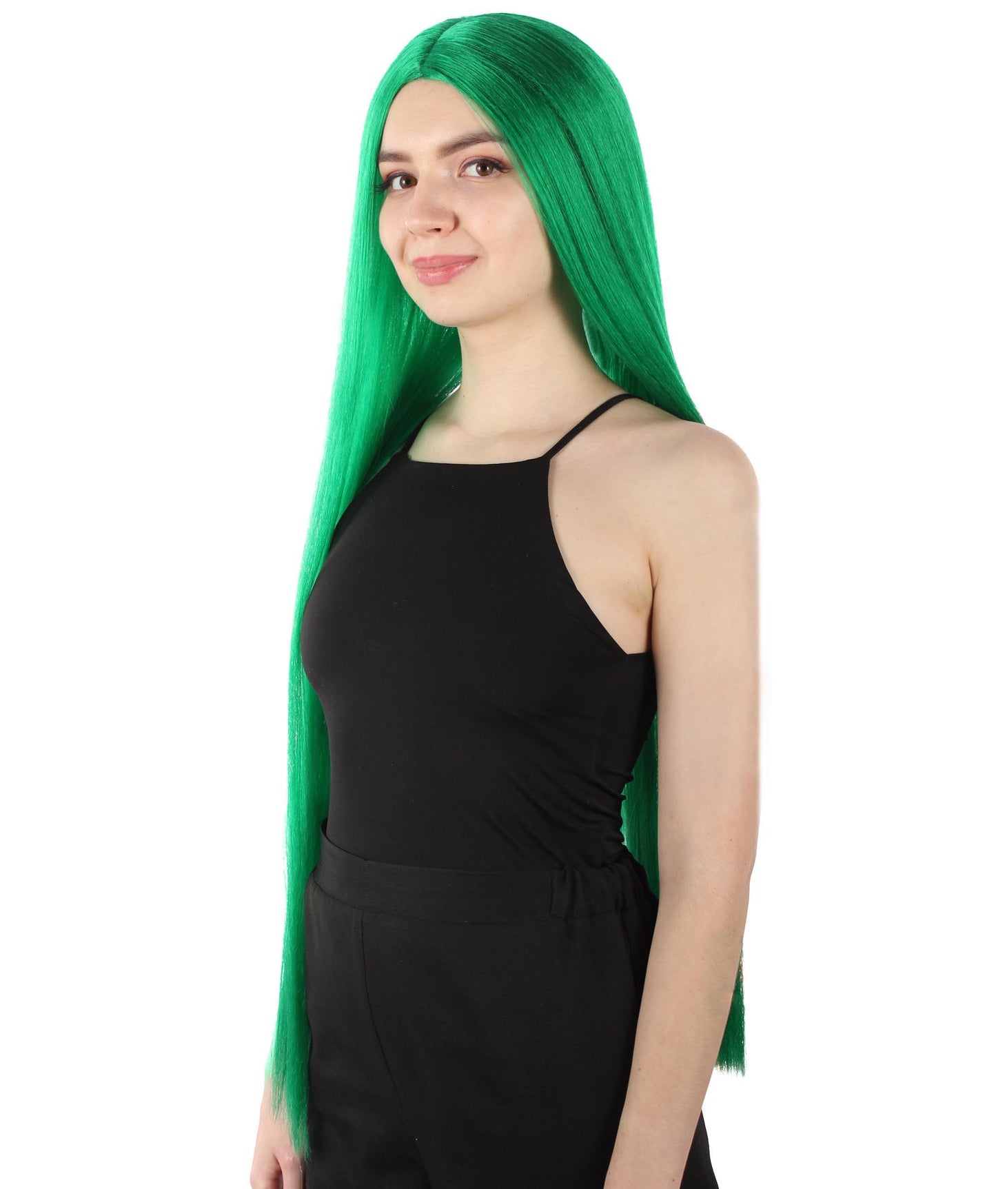 女性 36インチ 超長いウィッグ グリーン H-5379_6 バングなし コスプレ衣装の髪ウィッグ