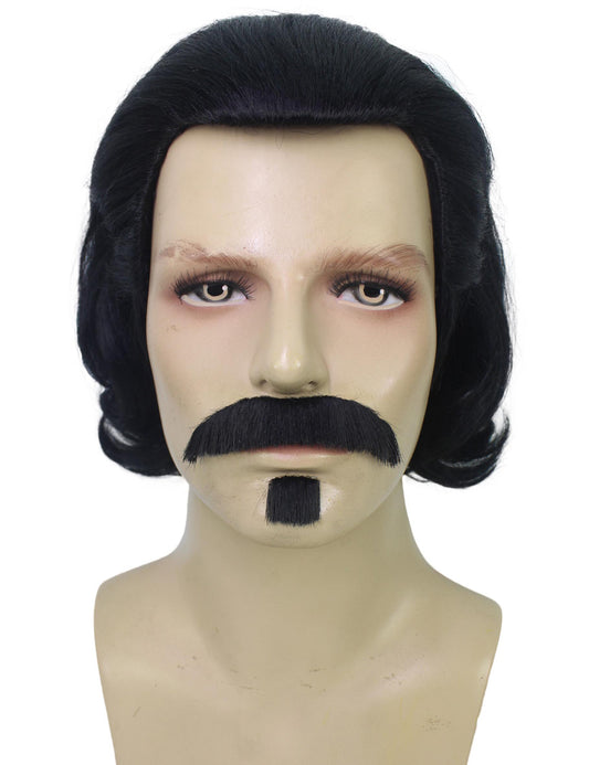 ハロウィンパーティープレミアム大人用メンズダッチ・ヴァン・デールリンデの黒ウィッグ H-5690