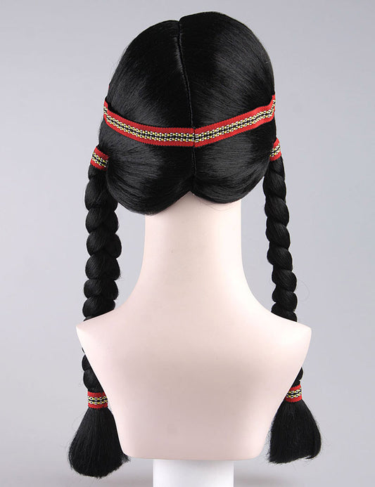 ヘッドバンドを身に着けたアメリカインディアンの婦人用かつら王女 黒い三つ編みにされたコスプレ・ハロウィンかつら 割増空気を通すCaplessなキャップH-348