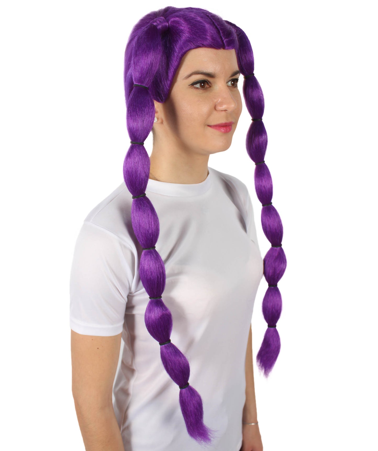 ハロウィンパーティープレミアムレディース H-5665-PP コンパニオンロボットロングピグテールウィッグ 紫色