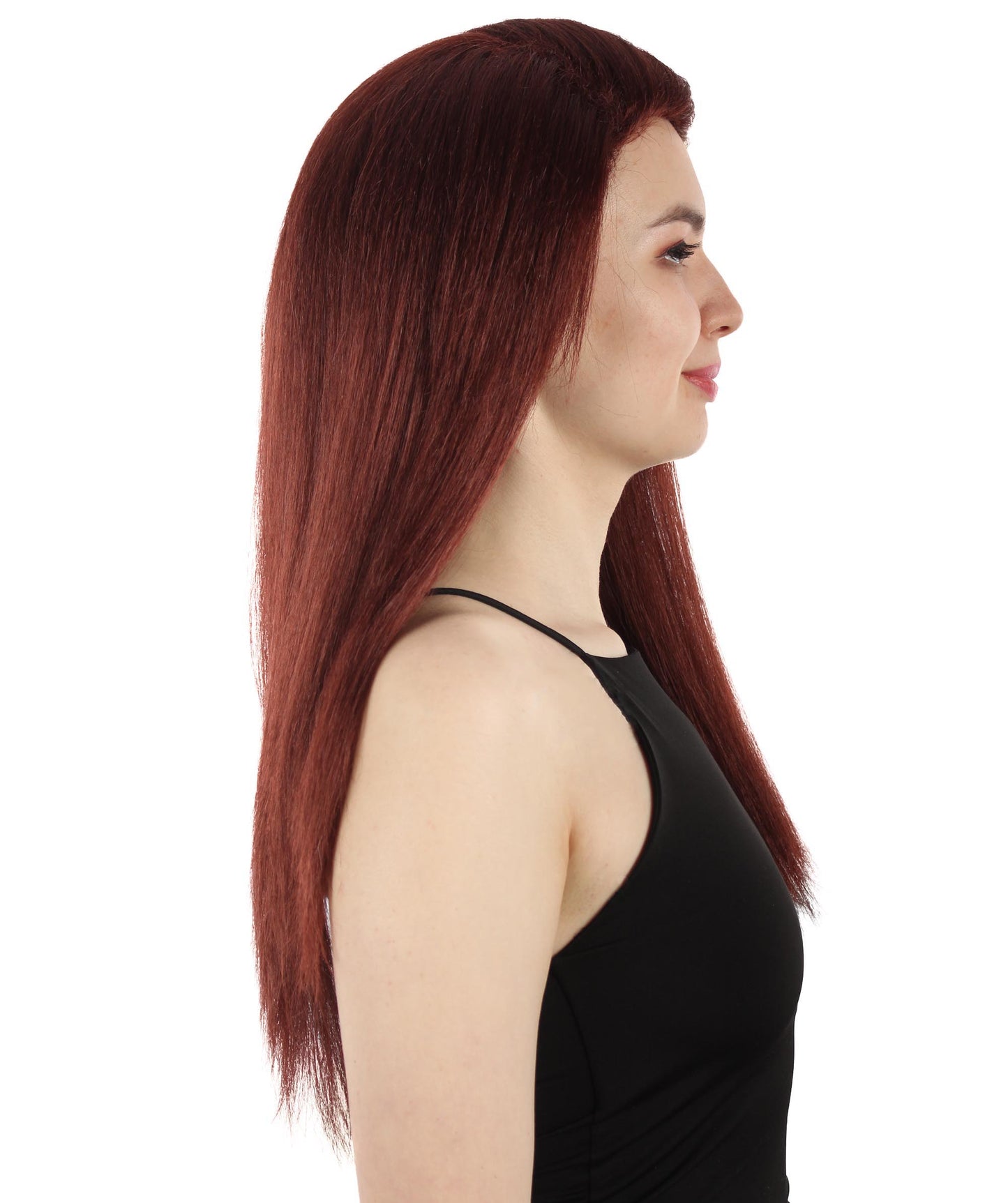 女性用ロングストレートサイドパートコスプレウィッグ ダークブラウン H-5220_21 ファンシースタイル プレミアムハロウィンパーティーウィッグコレクション