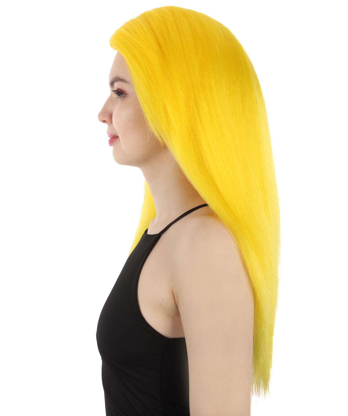 女性用ロングストレートサイドパートコスプレウィッグ イエロー H-5220_5 ファンシースタイル プレミアムハロウィンパーティーウィッグコレクション