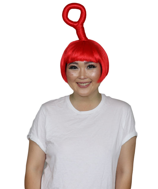 アニメーションクリーチャー女性用コスプレウィッグ テレタビーズポ H-3365 赤 華やかなパーティーハロウィンウィッグ プレミアム通気性のあるキャップレスキャップ