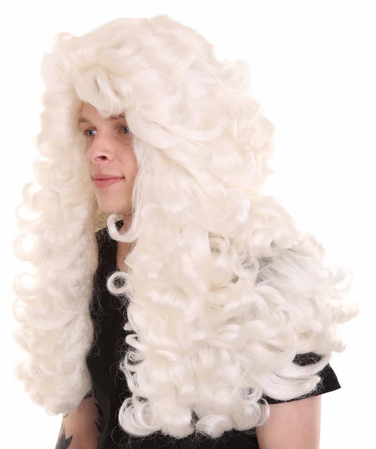 男性用コロニアル裁判官カーリーウィッグホワイト H-4357 プレミアム通気性キャップレスキャップ