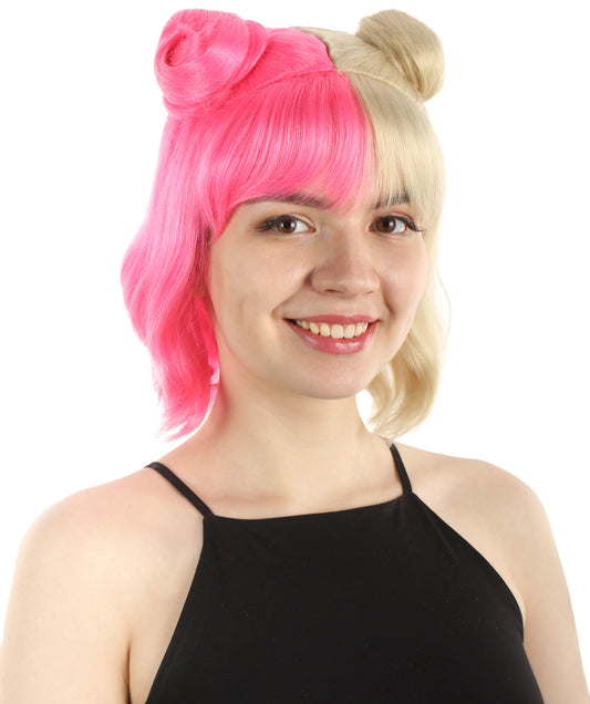 女性用ショートダブルバンスペースギャラクシーウィッグ ブロンドピンク H-5376_19 女子会とグループコスチューム用ヘア