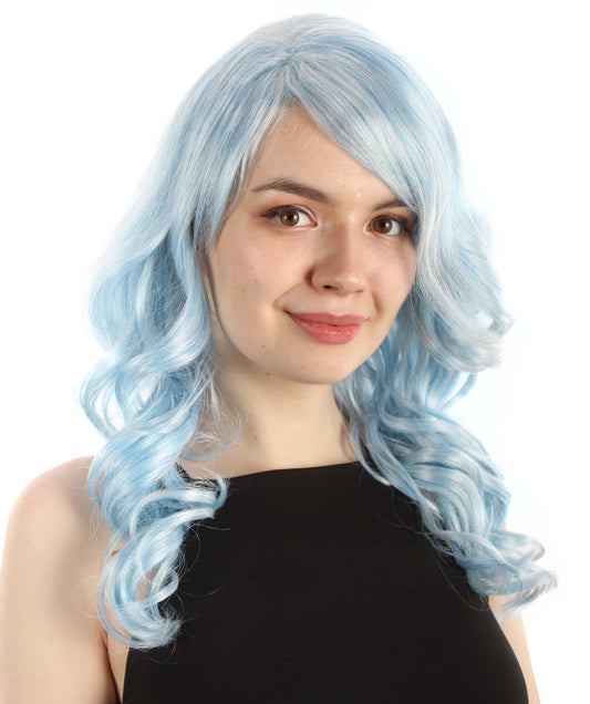 マーメイドフェアリーテールウィッグ アイスブルーブレンド H-5380_27 長いウェービー コスプレ ハロウィーン衣装 パーティーヘア 合成繊維