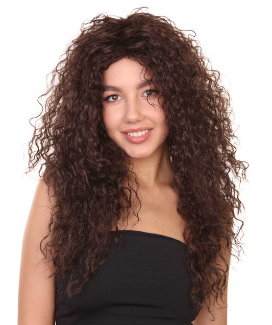 プレミアムハロウィンパーティーレディ H-5470 ロングレングス ブラウン カーリー イーヴィルウィザード レストランジウィッグ ブラウン