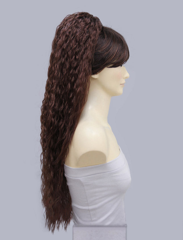 レディースファッション W-8309 ポニーテール スーパーロングカーリー チャコール ヘアピースウィッグ 合成繊維