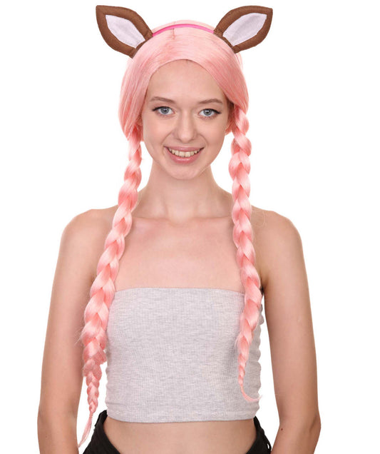 コスプレウィッグ Blytheドール イヤー付き H-3813 ピンク パーティー準備済み ファンシーコスプレハロウィンウィッグ プレミアム 通気性の良い キャップレスキャップ