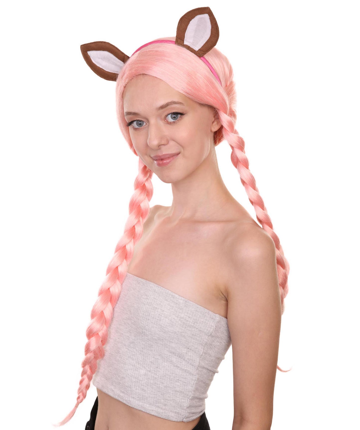 コスプレウィッグ Blytheドール イヤー付き H-3813 ピンク パーティー準備済み ファンシーコスプレハロウィンウィッグ プレミアム 通気性の良い キャップレスキャップ