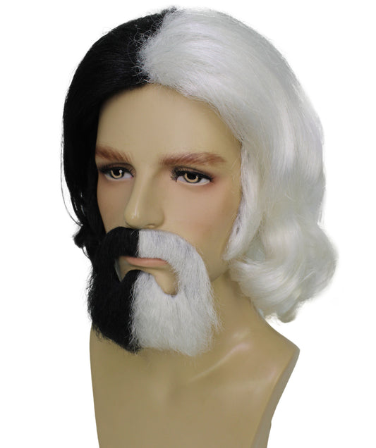 男性マルチカラーH-6337デュードビッグリボウスキウィッグ&ひげキット合成柔らかい繊維はあなたのハロウィン&コスプレパーティーに最適です。