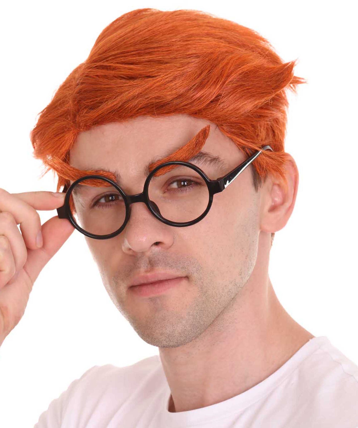 ハロウィンパーティープレミアム H-4853 男性用ショートファニーウィッグ、眼鏡付き