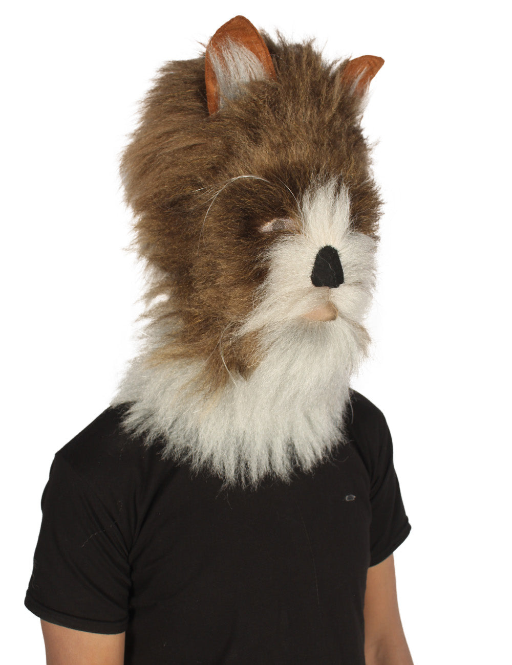 ハロウィンパーティ プレミアムメンズ H-5547 ホワイト&ブラウン ストレート ファーキャット コスプレウィッグ 合成繊維の髪