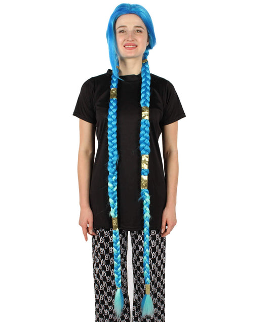 ハロウィンとパーティ プレミアムレディース ゲーム アニメシリーズ 長い三つ編み 青 ピグテールウィッグ 高品質 合成素材 H-5666