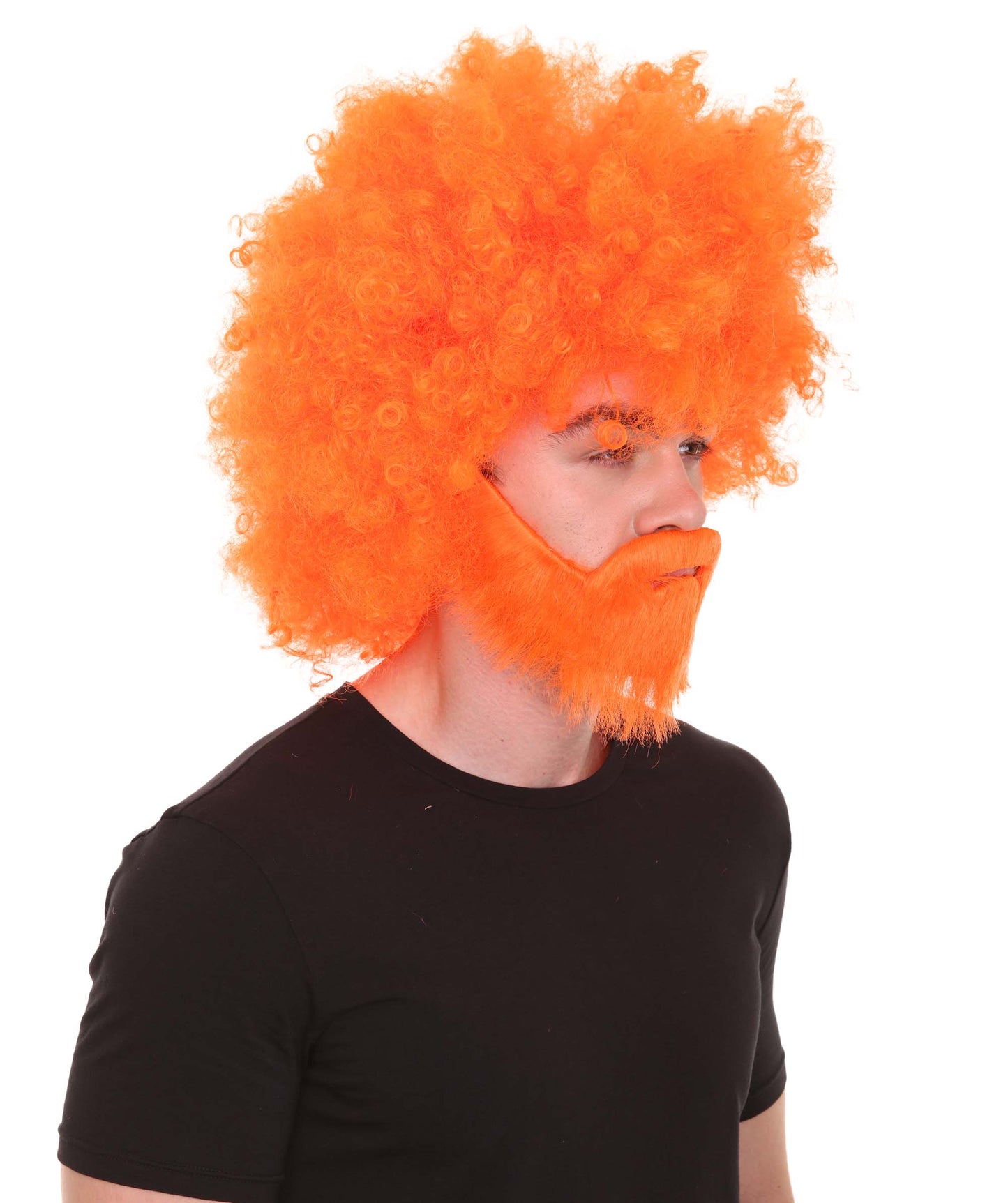 大人 男女兼用 80年代 画家風 アフロウィッグ 顎髭と口髭セット ネオンオレンジ H-5127 シンプルでクラシックなセレブコスチューム プレミアムハロウィンウィッグ