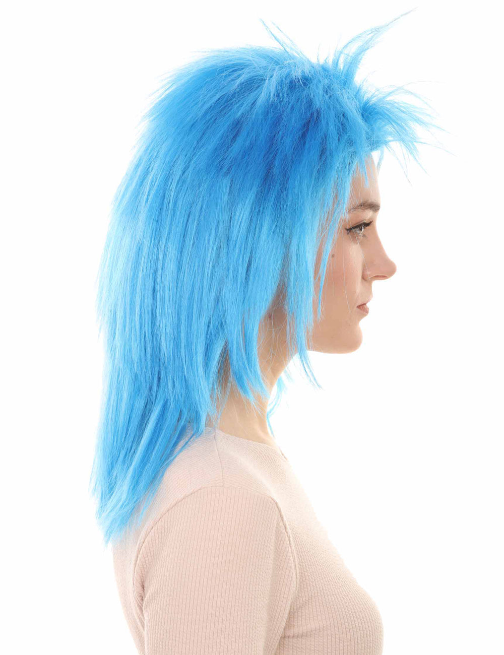 Wigs2you ハロウィン パーティー プレミアム H-1314 簡単に着用でき 快適なフィット感 80 年代女性ブルー ロッカー スタイル ウィッグ