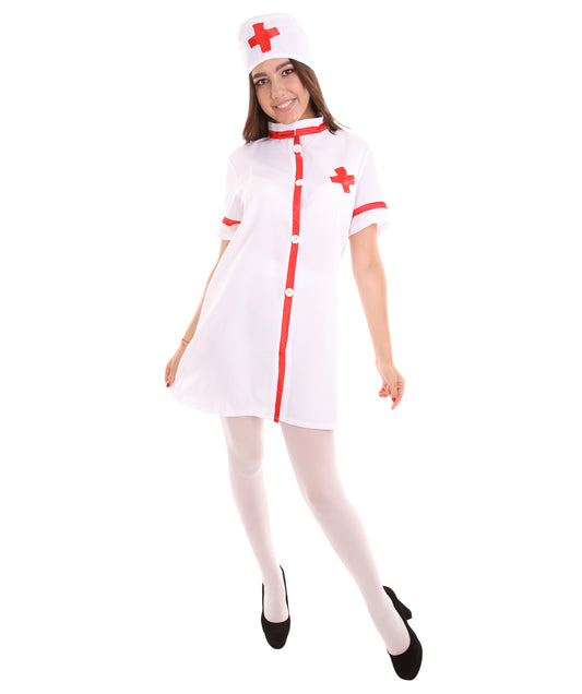 女性 JCO-420 のナースコスチューム ホワイトとレッドコスプレコスチューム