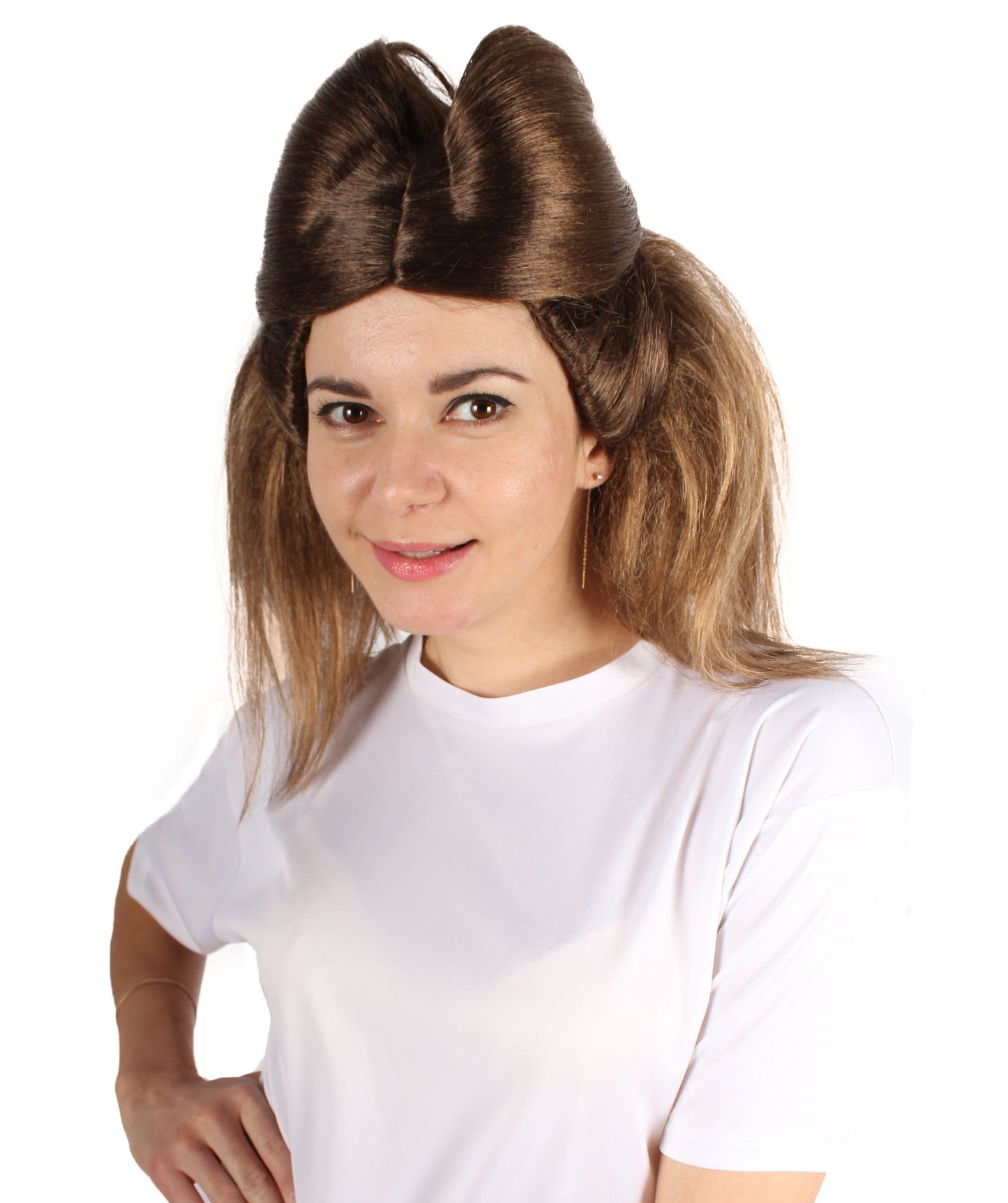 プレミアムレディースH-5928 ドラマティックコスプレブラウンヘアウィッグ ハロウィンに最適 難燃性合成繊維