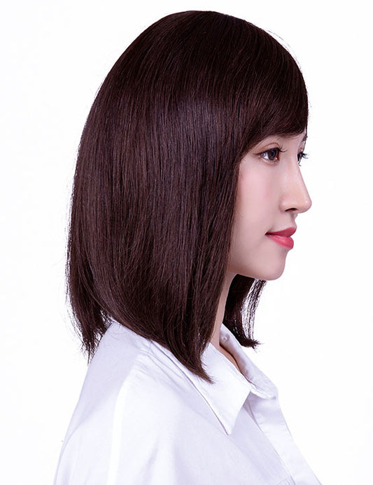 人毛100% | 更に半手植えの高品質ウィッグ | ふんわり少し丸みがあって | どの世代でも使い安いミディアムウィッグ HT-020