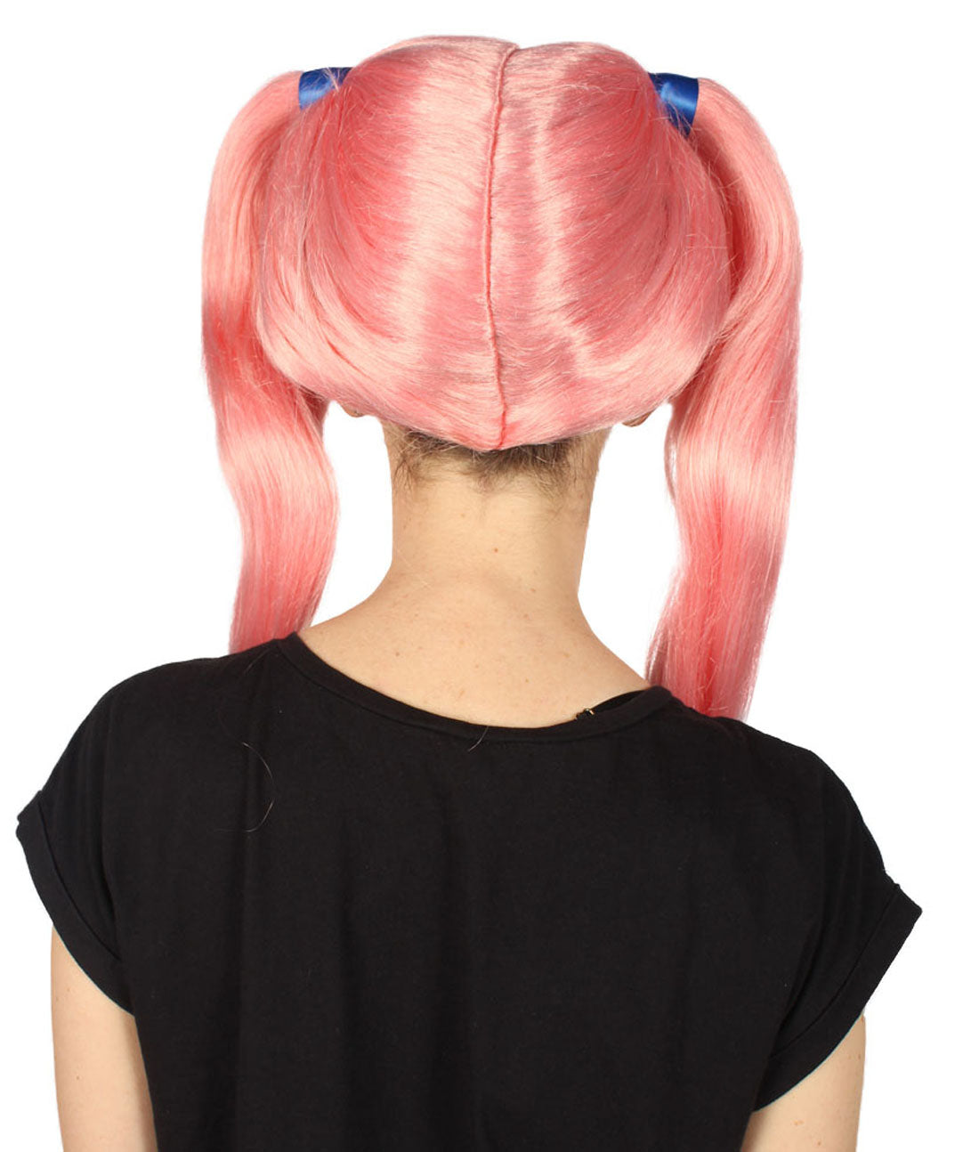女性用ピンクアップツインテールウィッグ H-3387 パーティーハロウィンウィッグ プレミアム通気性のあるキャップレスキャップ