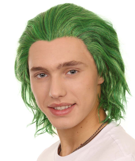 ハロウィンパーティープレミアムメンズ H-5586 サディスティックヴィランレースフロントウィッグ カーリーグリーン合成繊維ヘア