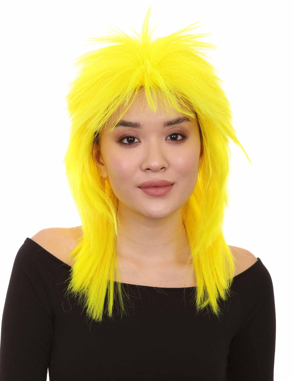 Wigs2you ハロウィン パーティー プレミアム H-1336 簡単に着用でき 快適なフィット感 80 年代女性ネオンイエロー ロッカー スタイルウィッグ