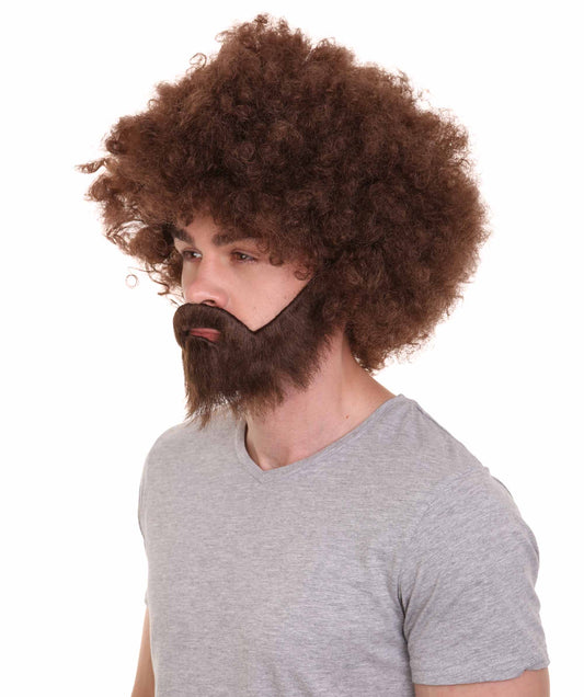 大人 男女兼用 80年代 画家風 アフロウィッグ 顎髭と口髭セット ブラウン H-5134 シンプルでクラシックなセレブコスチューム プレミアムハロウィンウィッグ