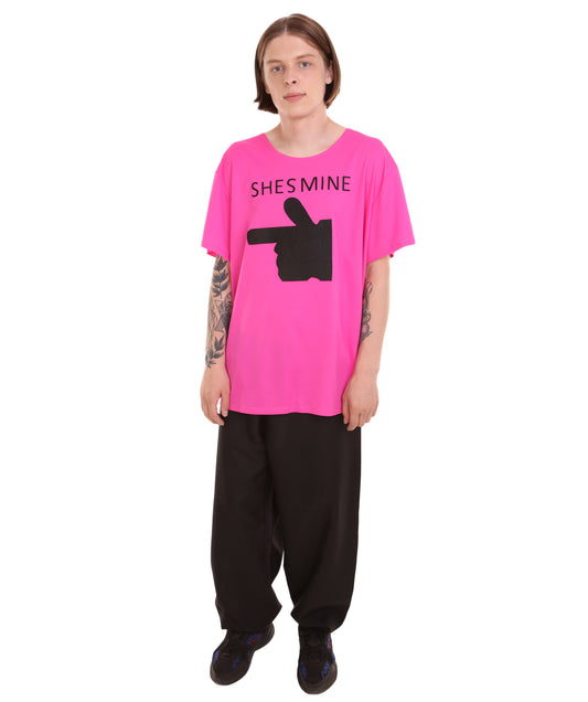 大人向け女性用 バレンタインデー ホットピンク マッチング カップル "He's Mine" Tシャツ コスプレ コスチュームコレクション