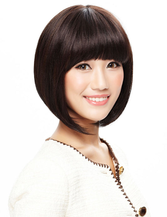 耐熱商品、サイドの毛が前下がりになったスタイル、大人っぽい洗練されたボブスタイルです、ウィッグネット付き W-1011