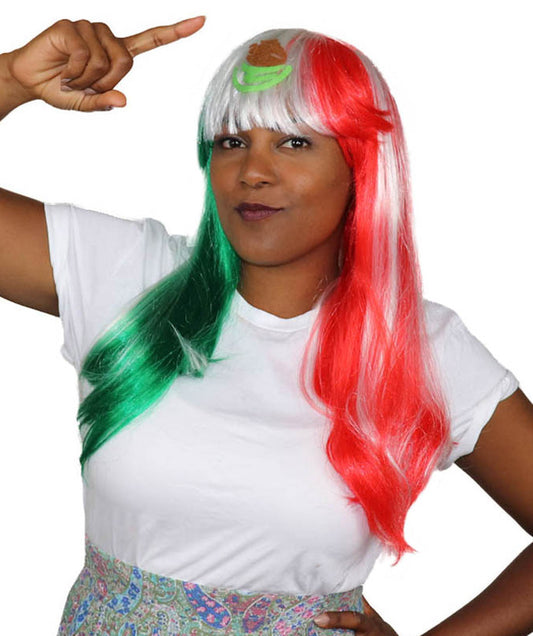 レディース メキシコフラッグ スポーツパーティーロングボブウィッグ H-3926 プレミアム 通気性の良い キャップレスキャップ