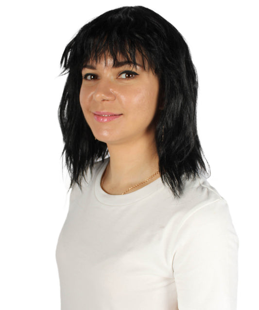 女性用ショルダーレングスバング波状コスプレウィッグ ブラック H-5229_14 ファンシースタイル プレミアムハロウィンパーティーウィッグコレクション