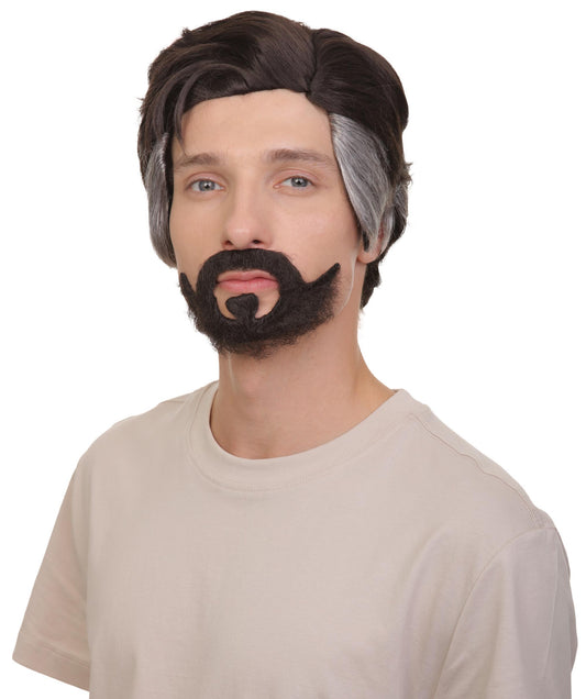 メンズ H-6077 TV/映画ドクター ブラック と ホワイト ショートウィッグとヒゲセット ハロウィンに最適 難燃性合成繊維