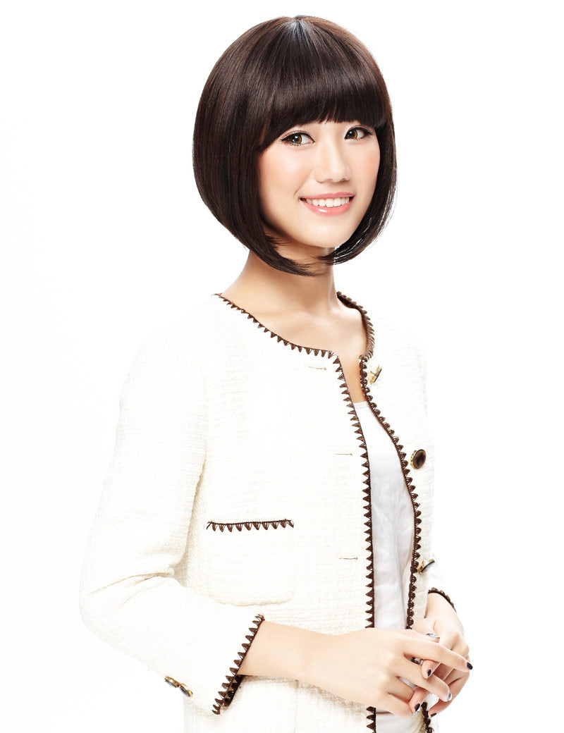 耐熱商品、サイドの毛が前下がりになったスタイル、大人っぽい洗練されたボブスタイルです、ウィッグネット付き W-1011