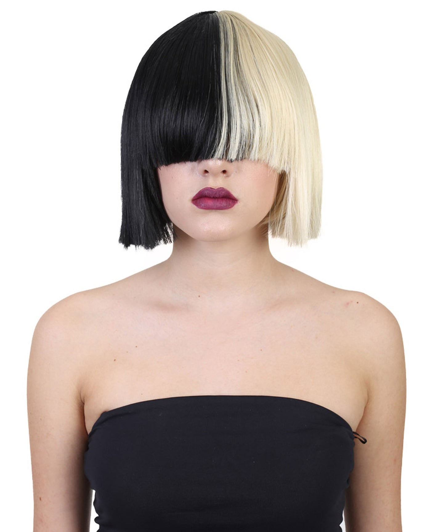 Wigs2you ハロウィンとパーティー プレミアム レディース H-488 SIA ブラックとブロンド ウィッグ Sサイズ