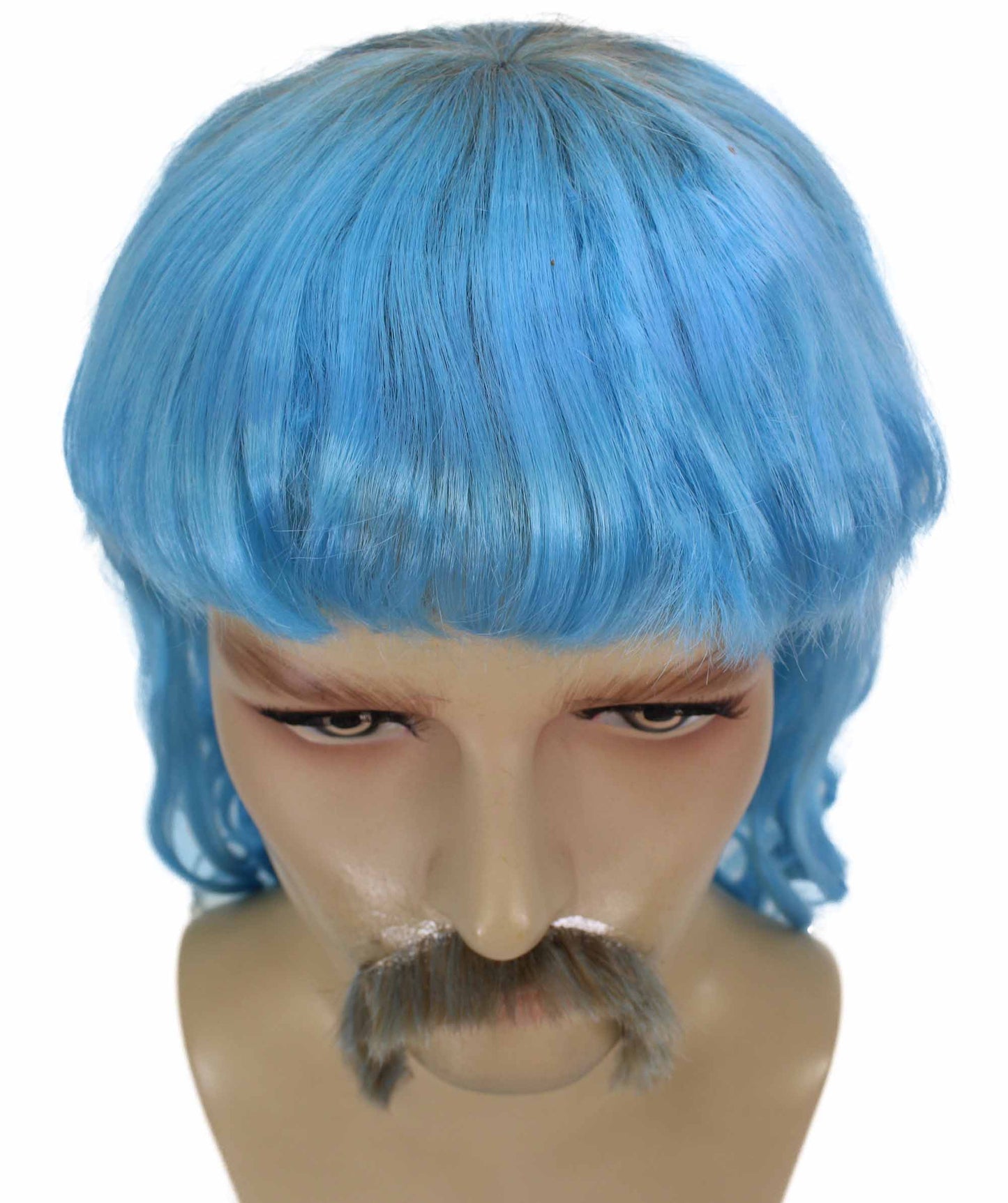 ハロウィンパーティープレミアムメンズH-5565_LBLライトブルーマレットウィッグとヒゲセット