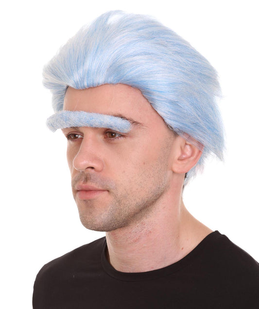 男性用「リック」ライトブルーウィッグとユニブロウ H-4365 TV/映画ウィッグ プレミアム通気性キャップレスキャップ