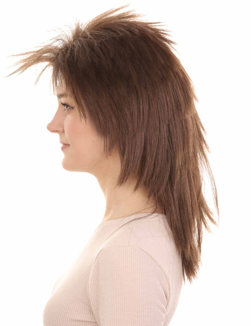 Wigs2you ハロウィン パーティー プレミアム H-1332 簡単に着用でき 快適なフィット感 80 年代女性ブラウン ロッカー スタイルウィッグ