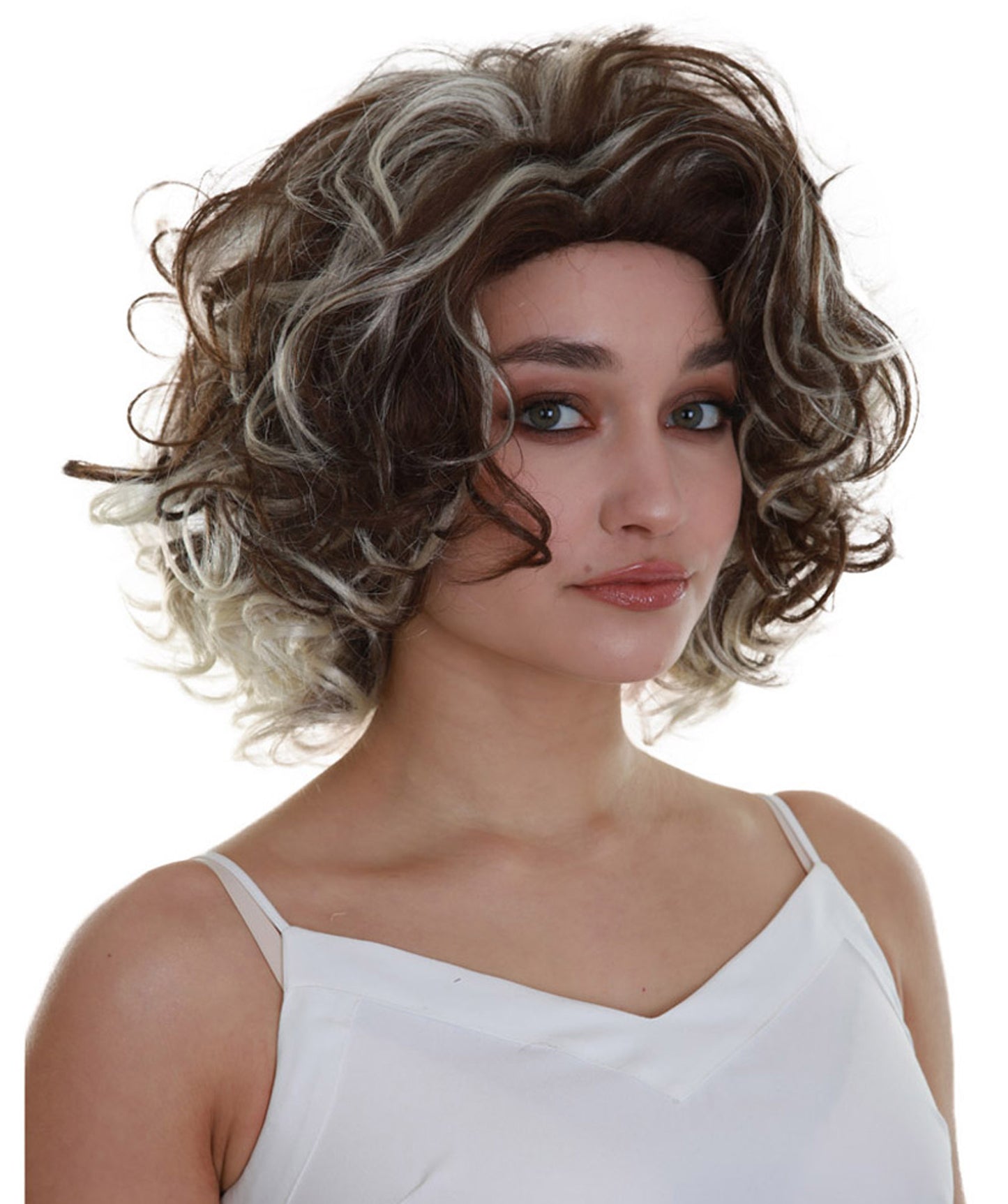 ハロウィンパーティープレミアム H-5287 女性用 ブラウン ハイライテッド ウェービー ショートレングス トレンディ エンプレスウィッグ ブラウン