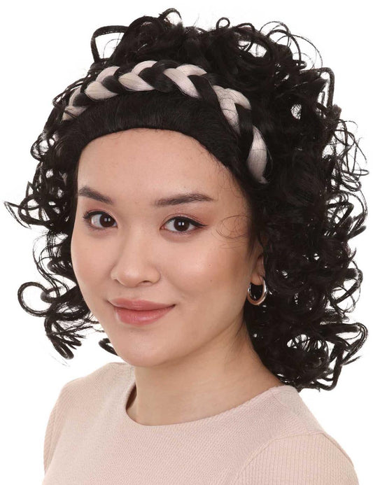 ギリシャの女神ウィッグ ウィッグ ミディアムブラックカーリーウィッグ プレミアム通気性キャップレスキャップ H-275