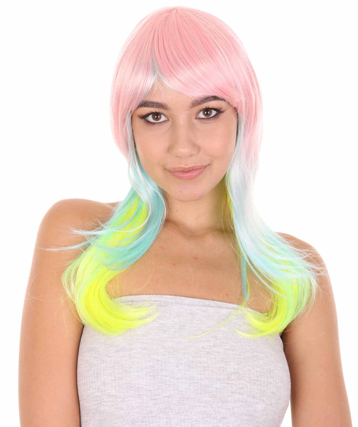 Wigs2youハロウィンパーティープレミアムレディースH-1975 美しい見た目のレインボーロングストレートウィッグ