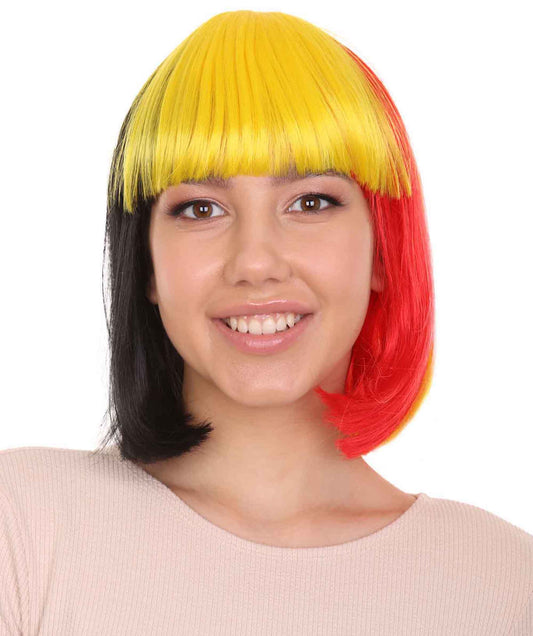 レディース 愛国的なベルギーフラッグボブウィッグ H-3906 プレミアム 通気性の良い キャップレスキャップ