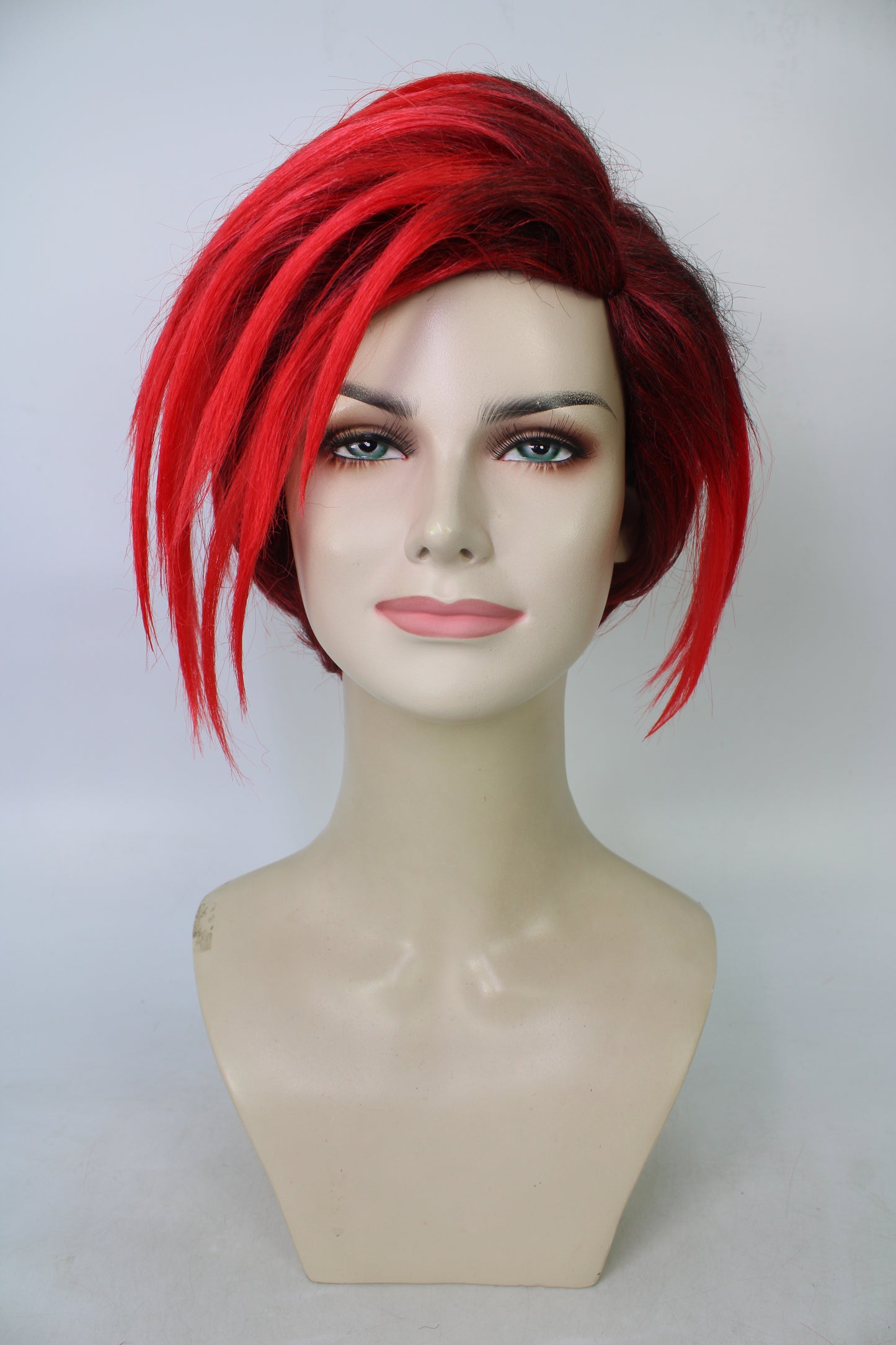 女性用H-5904 ビデオゲーム ショート スカーレット レッド ウィッグ ハロウィンに最適 難燃性合成ファイバー