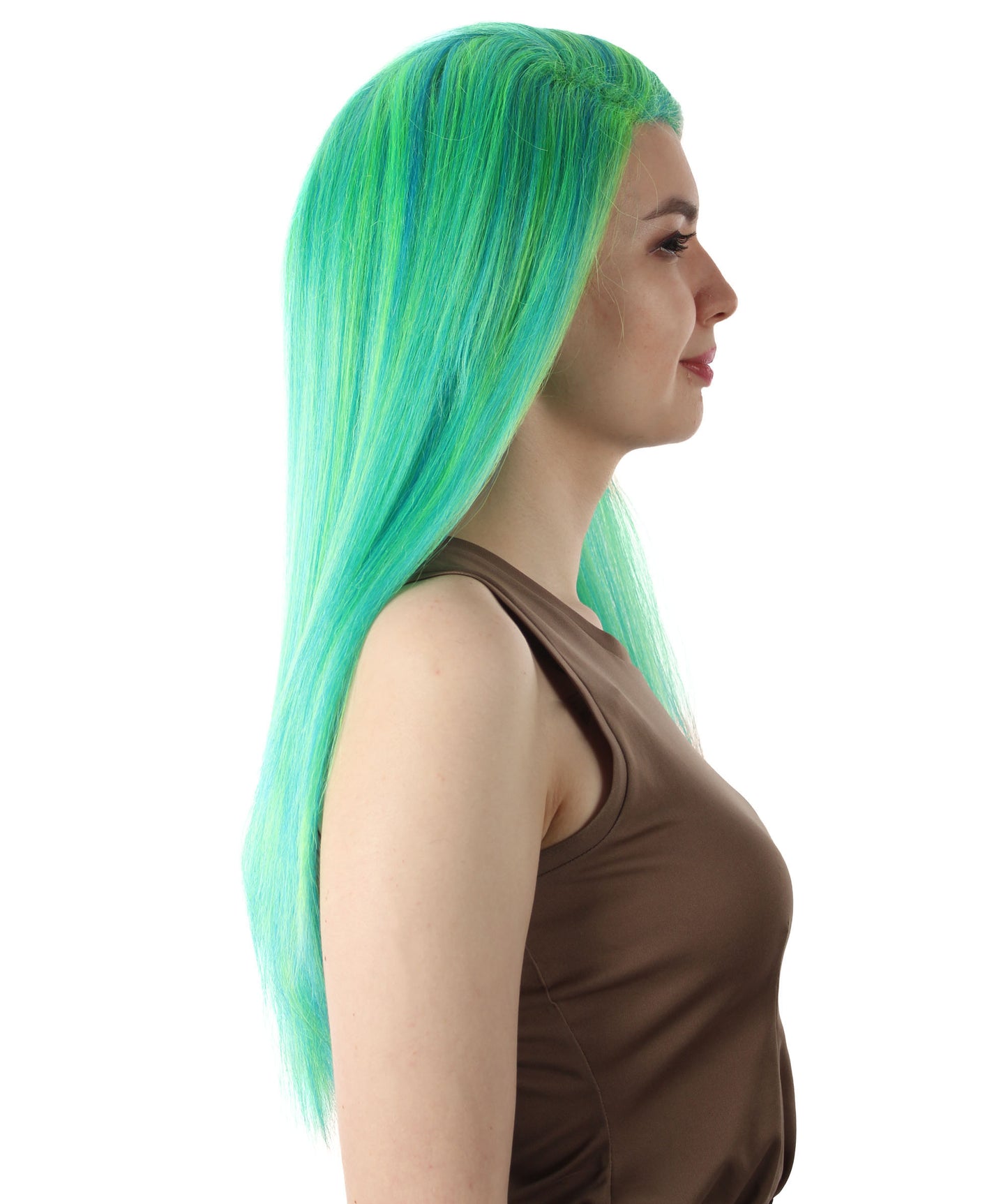 女性用ロングストレートサイドパートコスプレウィッグ グリーンオンブレ H-5220_32 ファンシースタイル プレミアムハロウィンパーティーウィッグコレクション
