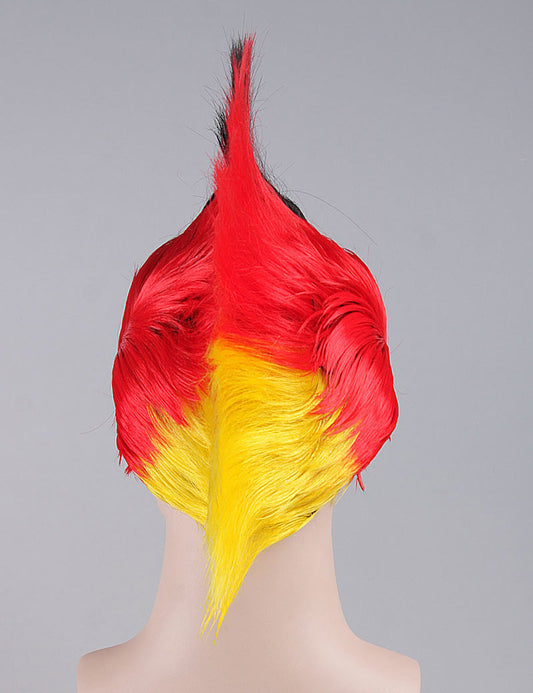 モホーク語かつら 赤い黒い黄色のコスプレ・ハロウィンかつら 割増空気を通すCaplessなキャップH-337