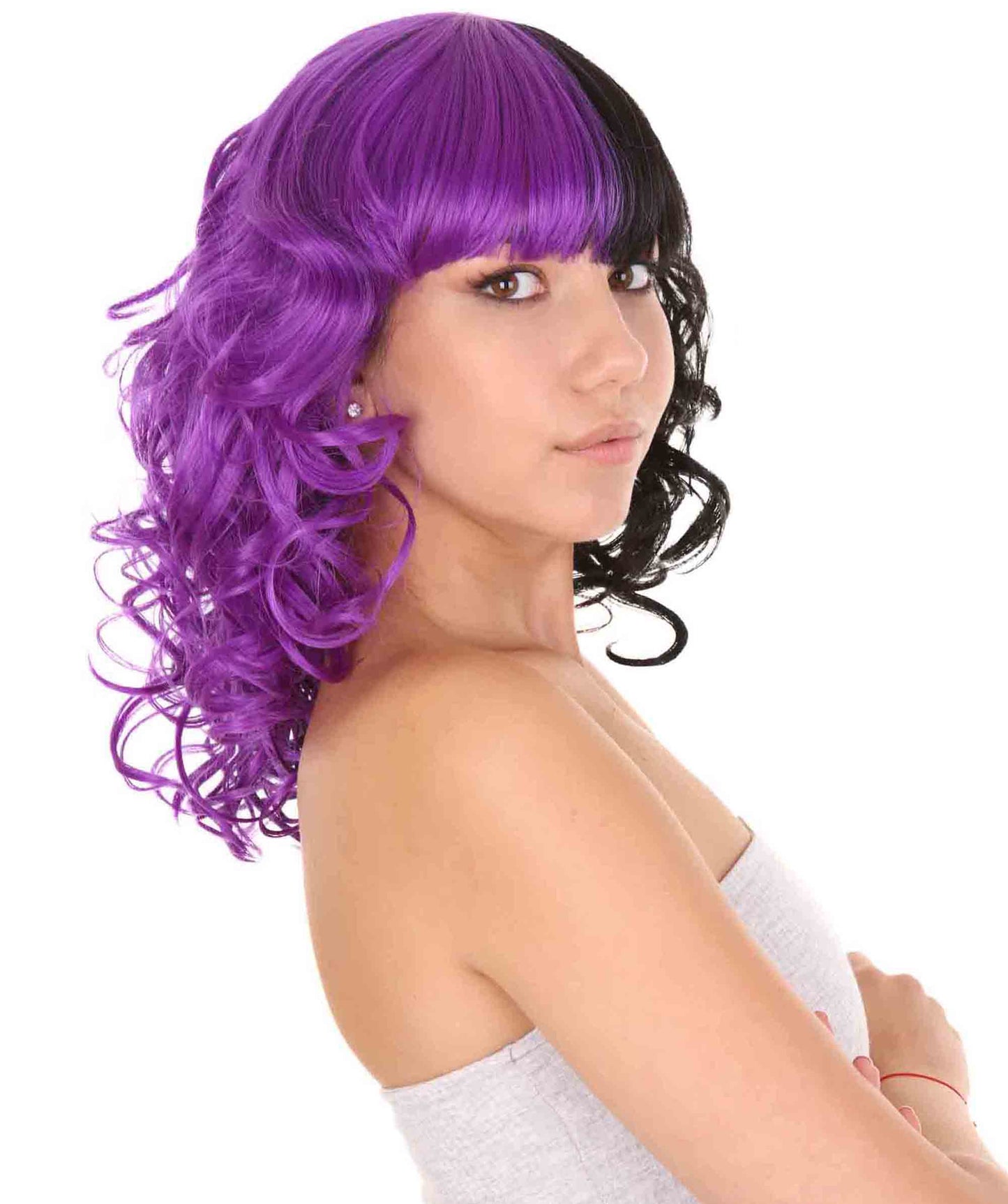 Wigs2youハロウィンパーティープレミアムレディースH-1871 着けやすい 非常に快適 限定!Melanie Martinez紫と黒のコスプレウィッグ